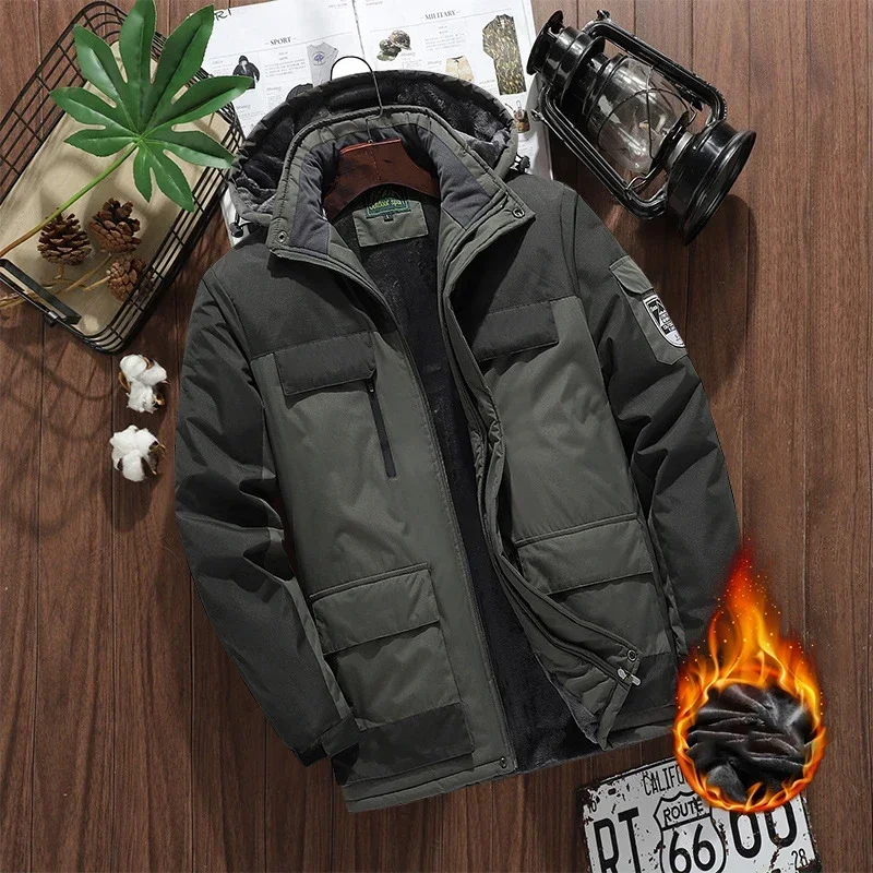 Winter Warm Jacket Men's skiing Camping Waterproof Hooded Parka Windbreaker Work Fleece Jacket Brand Clothing Plus Size 8XL