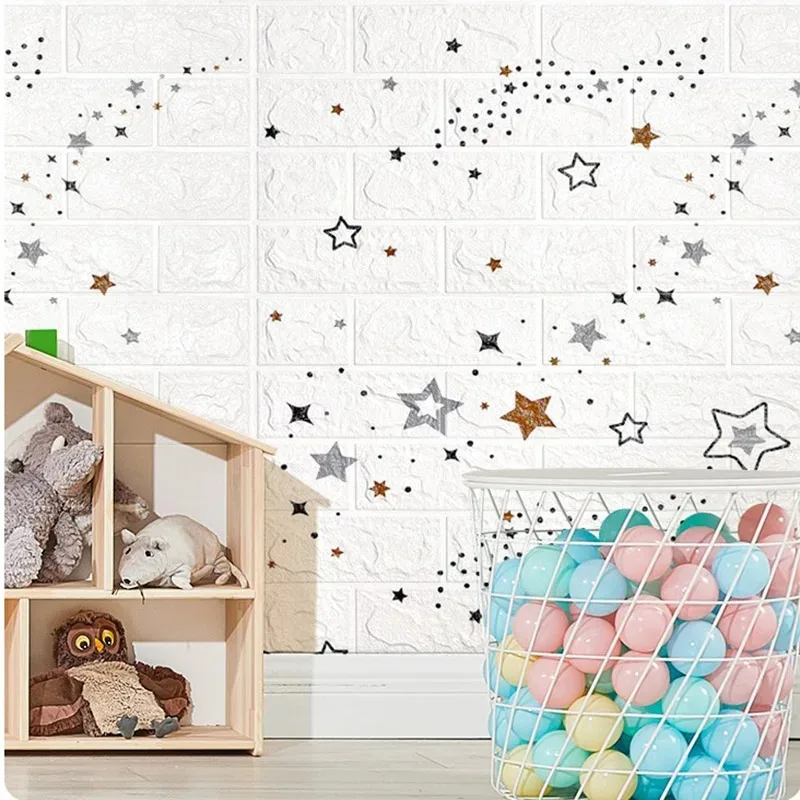 10 sztuk 35cmx30cm panele samoprzylepne 3D miękka pianka Crash tapeta imitacja cegły naklejki ścienne salon dekoracja sypialni dziecięcej