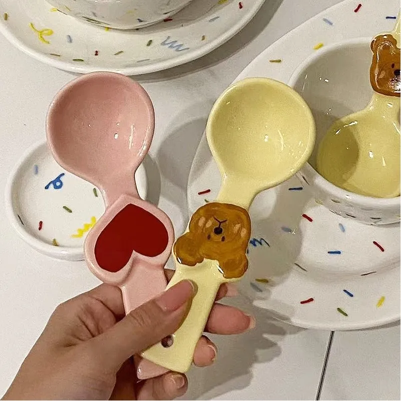 Ceramic Spoon Ins Cute Candy Colored Small Soup Spoon Internet Celebrity Household Eating Spoon High Beauty Long Handle Dessert