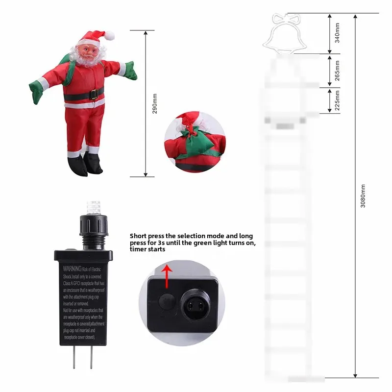 شعبية عيد الميلاد LED أضواء الدرج سانتا كلوز دمية تسلق الدرج مع شجرة عيد الميلاد أضواء الديكور دراجة نارية الكهربائية #3