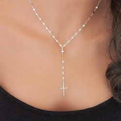 Fashion Personalized Cross Long Pendant Necklaces for Women Girls Gold Color Charm Choker  Chain Necklace Party Jewelry