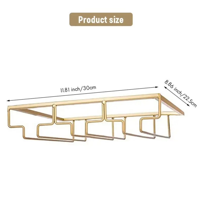 A60P 3 Rows Wine Glass Rack Under Cabinet Stemware Holder Iron Wine Glass Organizer Glasses Storage Hanger for Bar Kitchen