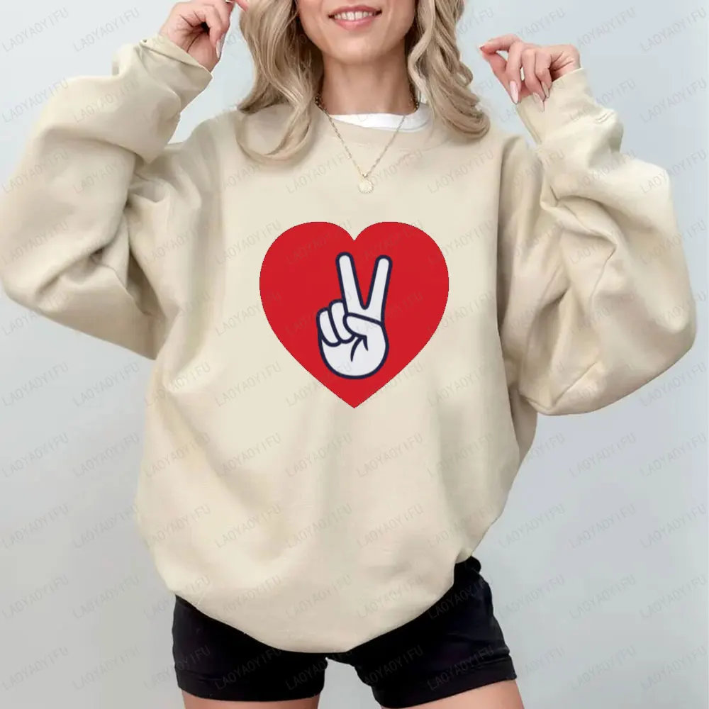 Peace and Love Symbols Classic Beier Hand Slogan Sweatshirt Winter Clothes Women Autumn Winter Clothes Men Hoodie Simple Tops