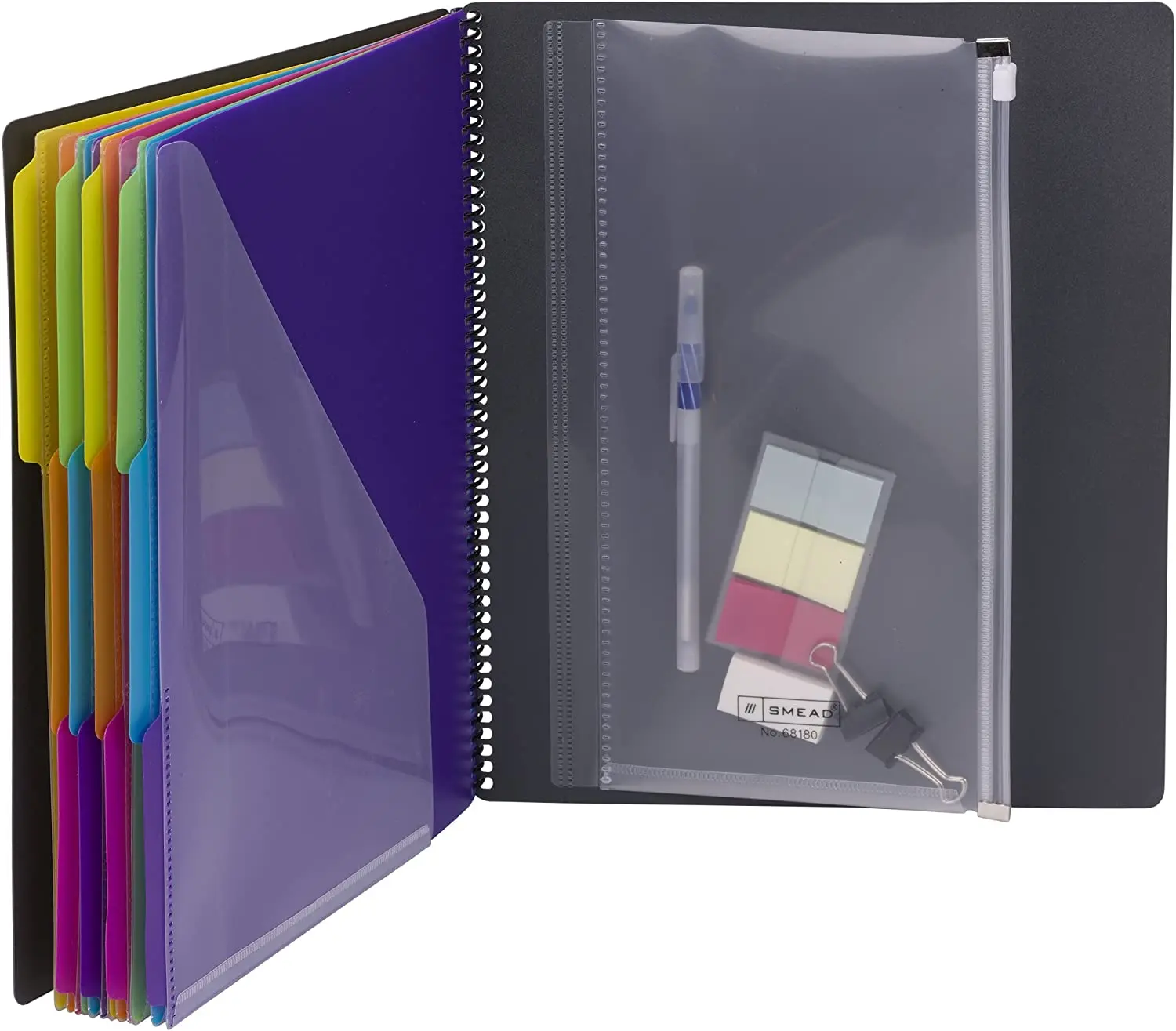 12/18/24 Pocket Poly Project Organizer, 1/3-Cut Tab, Letter Size, Gray with Bright Colors