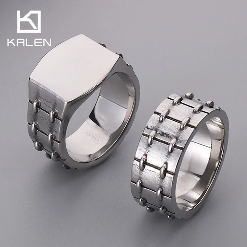 Kalen Punk Men's Finger Ring Polished Stainless Steel Square Ring Anillos Special Colorfast Biker Party Jewelry Gift