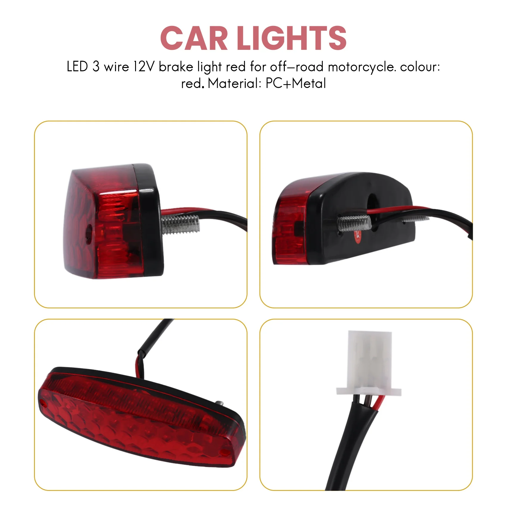 ATV 12V 3 Wire Brake Stop Light License Taillight Red for ATV Off Road Motorcycle Signal Lamp Accessories Car Lights