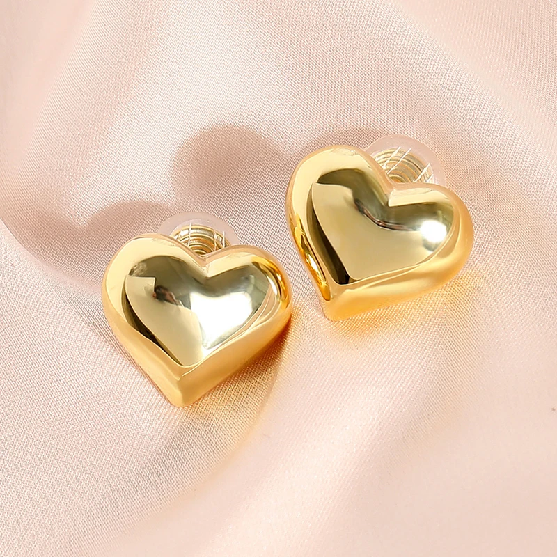 Vintage Big Love Heart Mosquito Coil Clip Earrings for Women Real Gold Plating Elegant Without Piercing Earrings Jewelry 2022