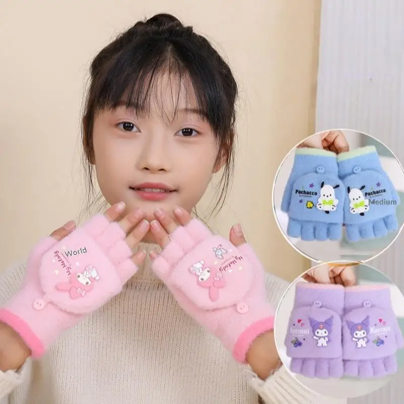 

Sanrio Baby Gloves Winter Half Finger Flap Warm Gloves Writing With Open Finger Separate Toes Winter Gifts For Children