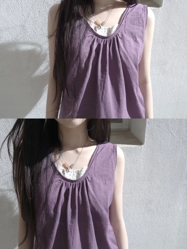 Retro Korean Style Floral Patchwork Color Block Casual Slimming Sleeveless Vest Top Women's Unique SEI Commute Style Loose Fit