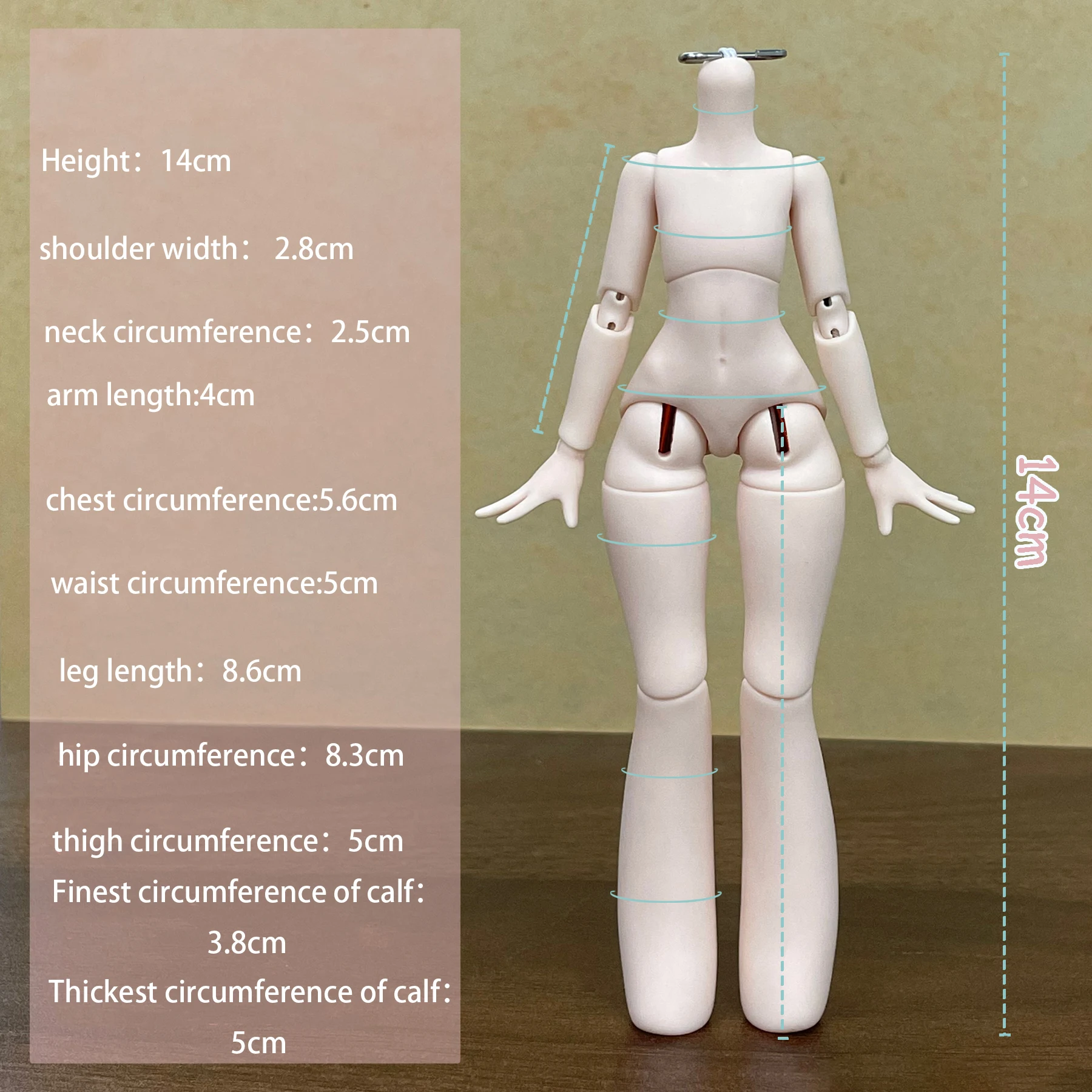 14cm Carrot leg doll body Wearing aluminum wire doll body 1/12 S hook doll body For Penny, GSC, Molly, Obitsu 11, Nendoroid Head view 2