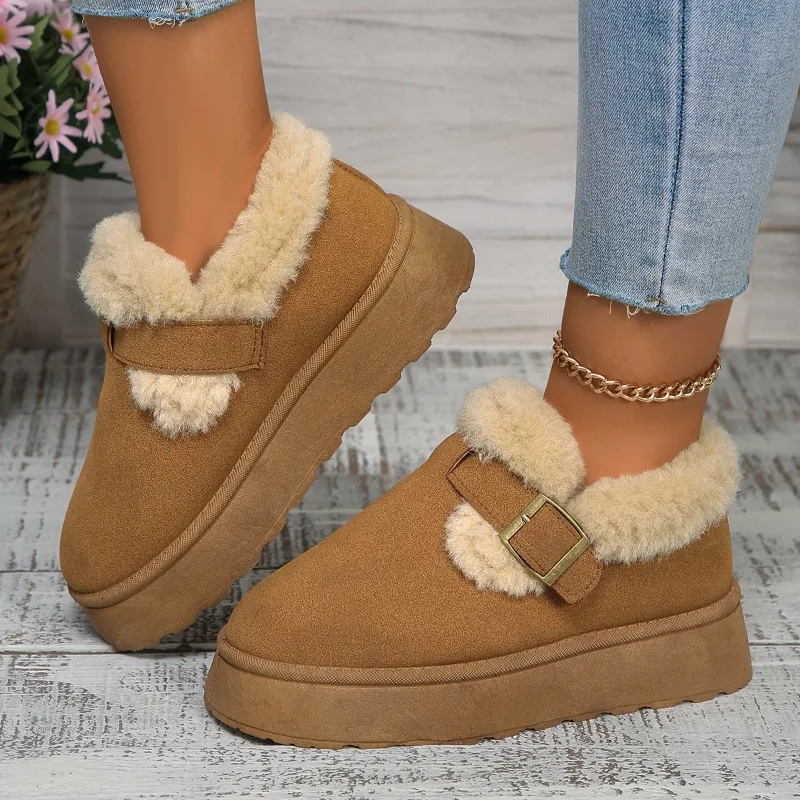 Shallow Mouth Casual Woman Shoe Female Footwear Round Toe Loafers Fur All-Match Autumn Dress New Moccasin Fall Winter Rubber