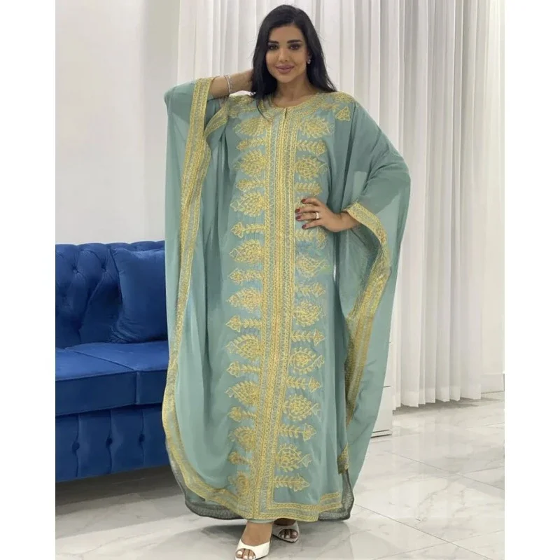 Sea Green Unique Royal African Crystal Work Moroccan Dubai Kaftan Wedding Dress