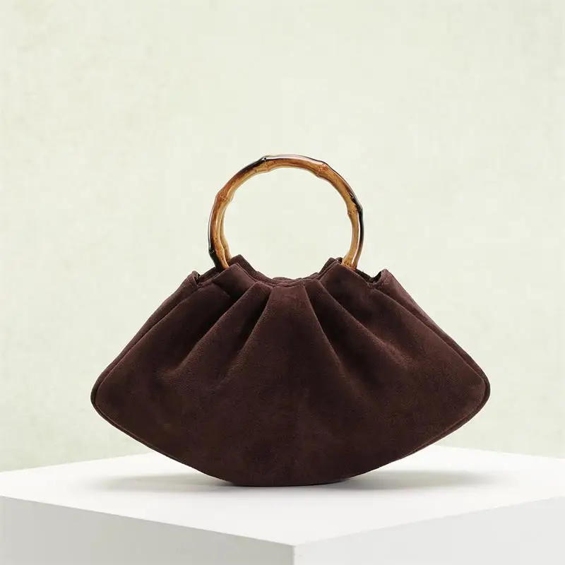 

Бамбуковая сумка в стиле ретро, модная матовая замшевая банкетная сумка, французская плиссированная сумка для пельменей, высококачественный кошелек из искусственной кожи с магнитной пряжкой