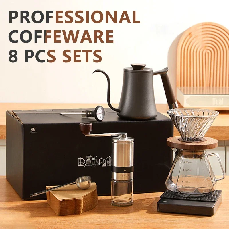 With Pot Set Barista Gooseneck Filter Grinder Accessories Specialized Glass Manual Kettle Dripper Mill Coffee