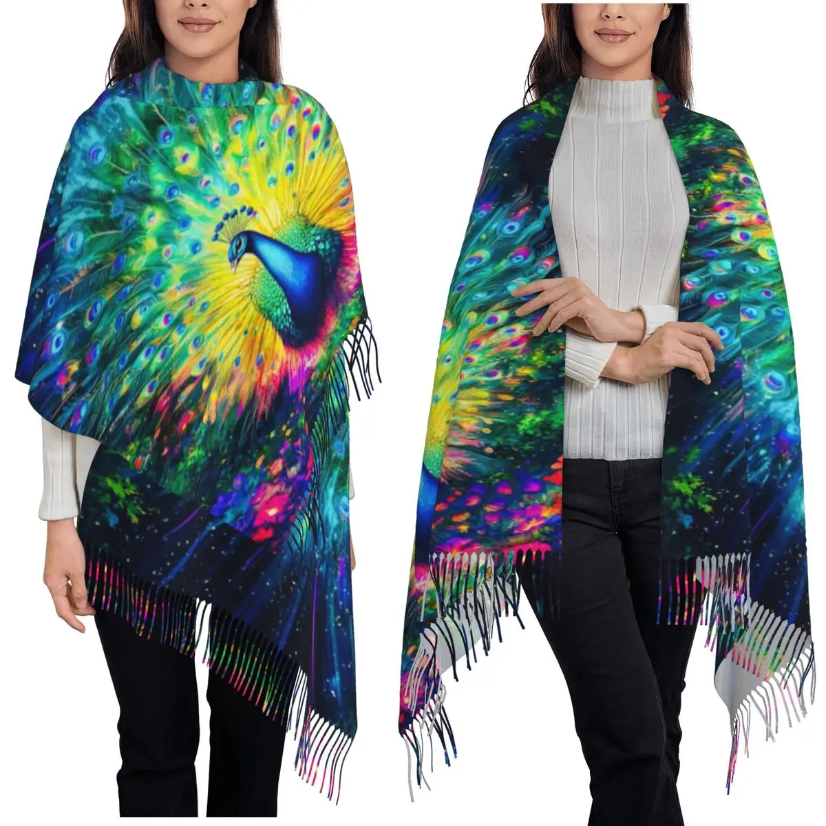 

Шарф с павлиньими перьями, шарфы с кисточками для женщин, мягкие теплые шали и накидки, большая осенне-зимняя шаль