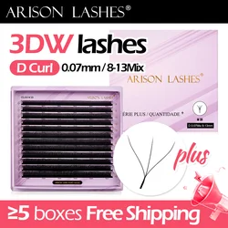 ARISON Plus 2 in 1 3D Lashes Magnetic Carton Premade Volume Fans Eyelashes Extension 3D W-shape Eye Lashes For Wholasale