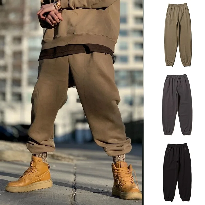 Mens Sport Trousers Thick Cotton Hip Hop Sweatpants Joggers Male Casual Kanye Grey West Workout Fitness Running Loose Pants