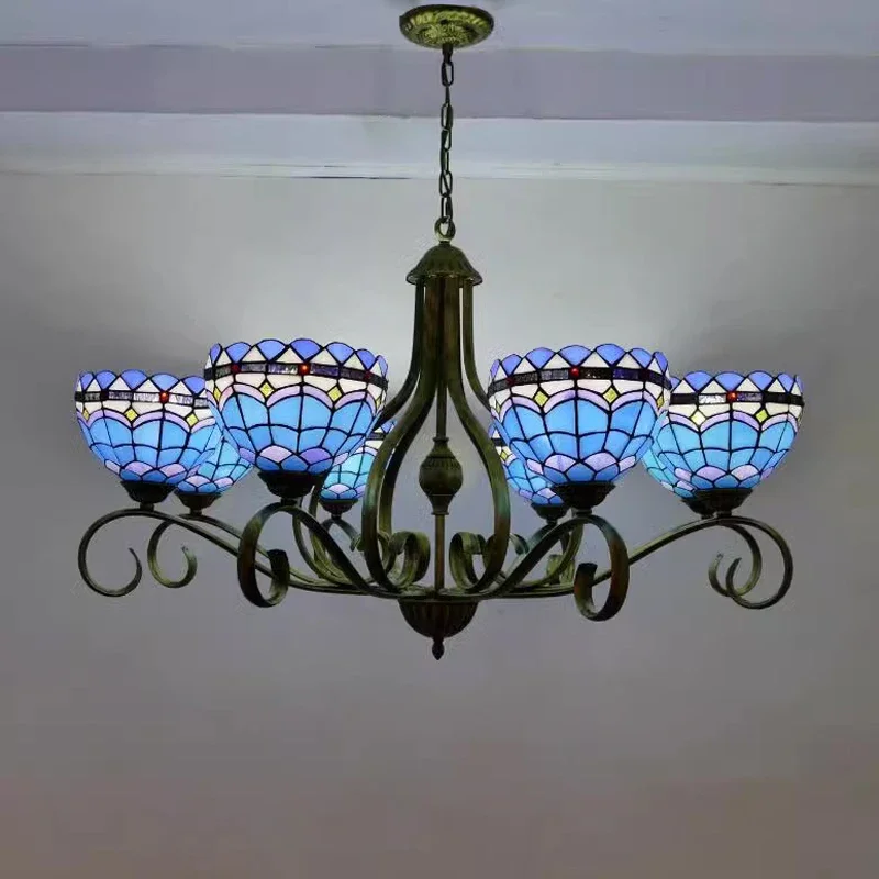 KARLOS Tiffany European Living Room PendantLamp Vintage Creative Color Glass restaurant Bedroom Hotel Chandelier