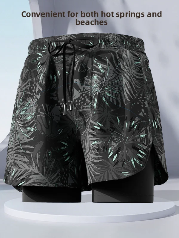 Men's Five-Quarter Short Board Shorts Beach Swimming Trunks Quick Dry Inner  Large Size Polyester Fiber High Elasticity