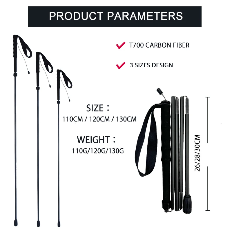 Wandel-/trekkingstokken van koolstofvezel |   Ultralichte bergbeklimstokken met anti-shock tips