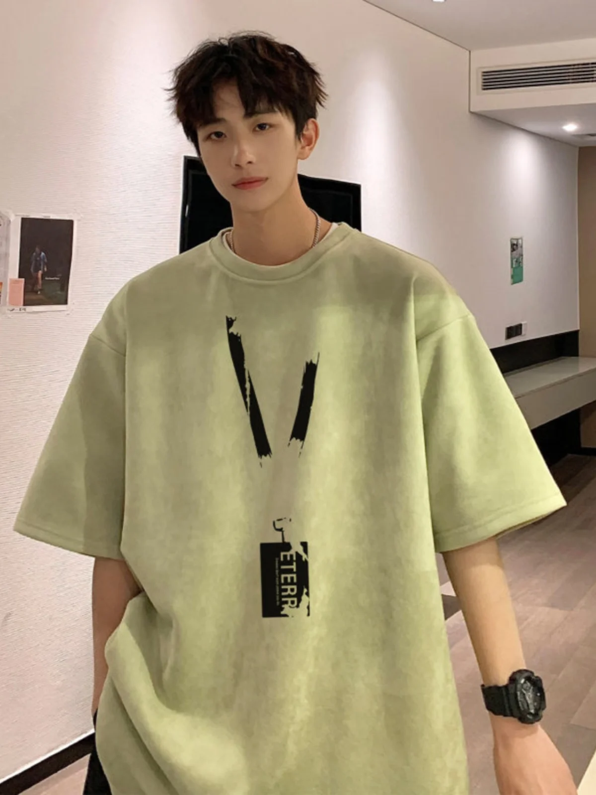 

een Avocado Heavyweight Hardwearing Men's T-irt ort Sve Summer American Sle Small Collar Seven Sve Trendy Brand...