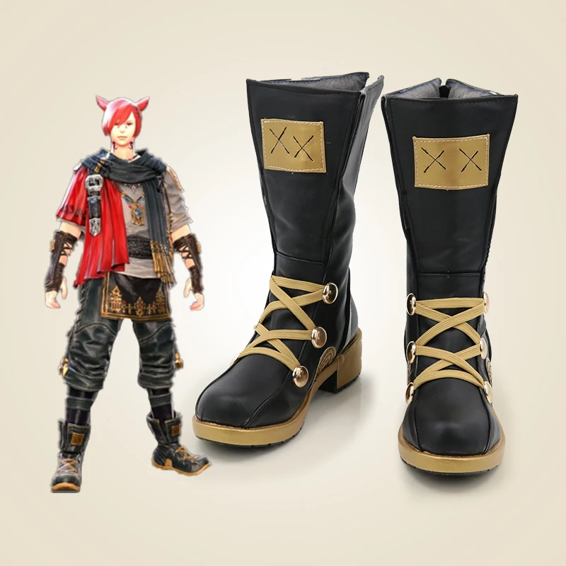 Final Fantasy G'raha Tia Naha Cosplay Shoes Men Boys Halloween Carnival Boots