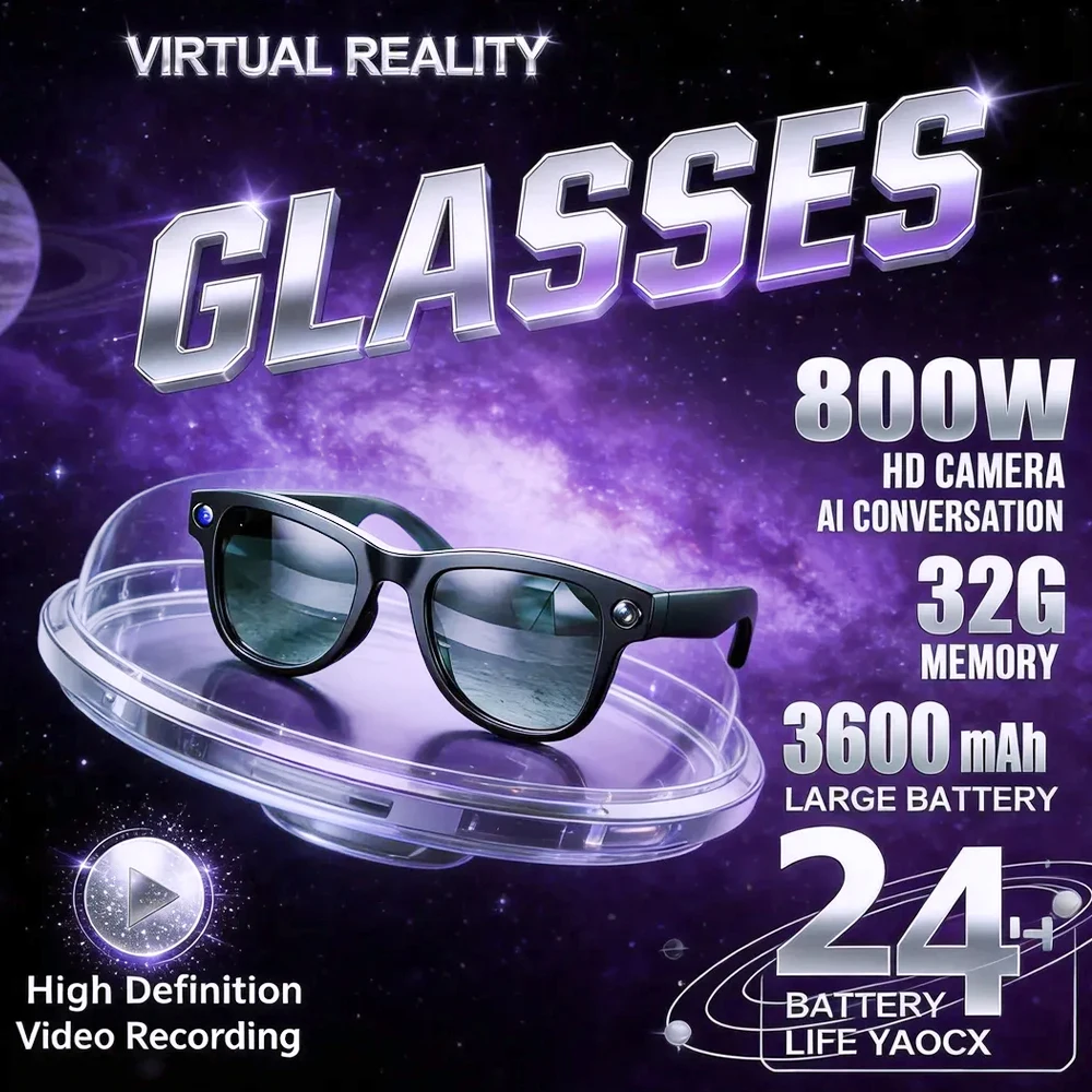 

Умные AI-очки 2026 с камерой 4K HD, M02 Ultra ChatGPT, зарядным кейсом-пауэрбанком 3600 мАч, 32 ГБ памяти, для перевода, прослушивания музыки и просмотра видео