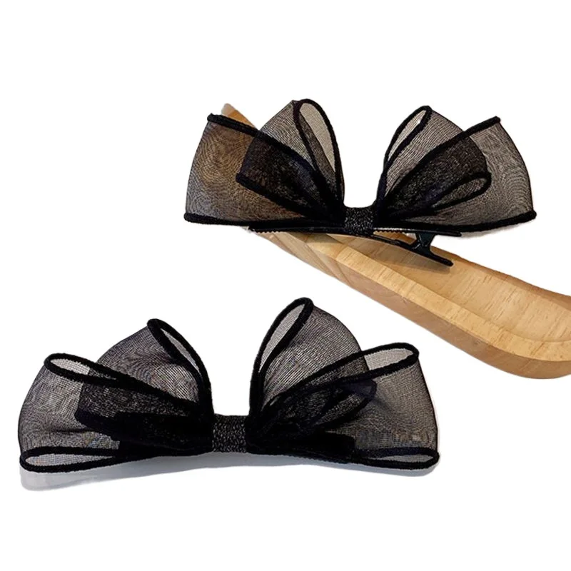 2PCS High-end, Duckbill Clip, Side Clip, Headdress, ins, Black Mesh, Bow, Hair Clip, Female image 5