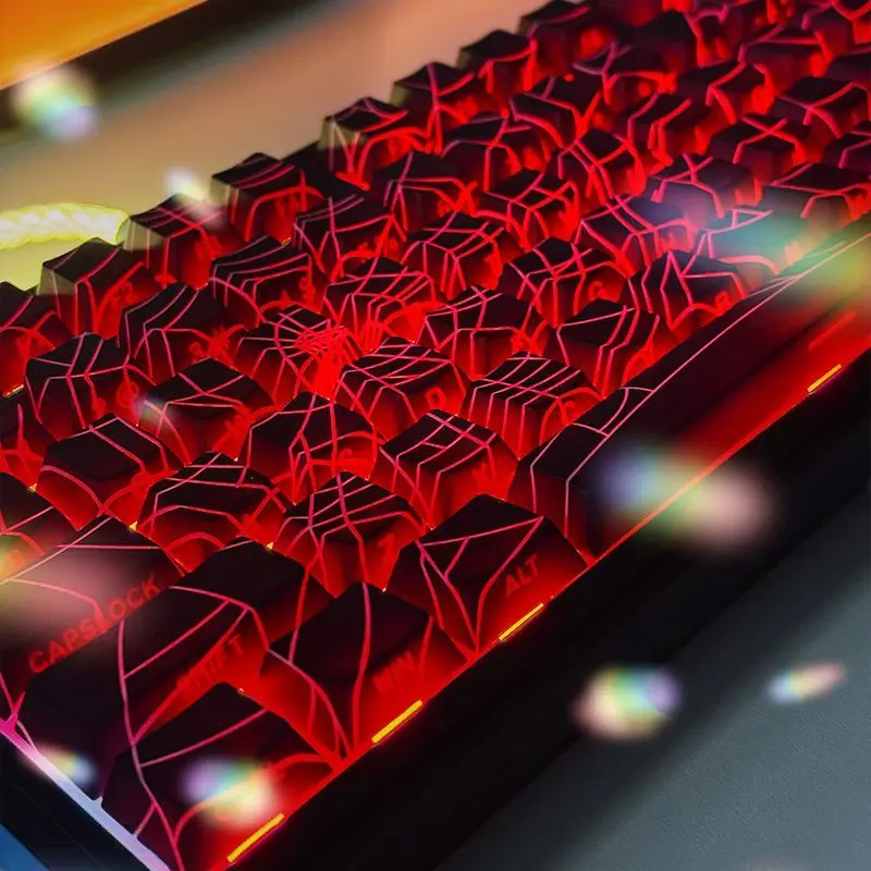 

Spider Web Keycap Side Engraved Light Transparent PBT Original Highly Customized Mechanical Keyboard Keycap 67/84/87/980