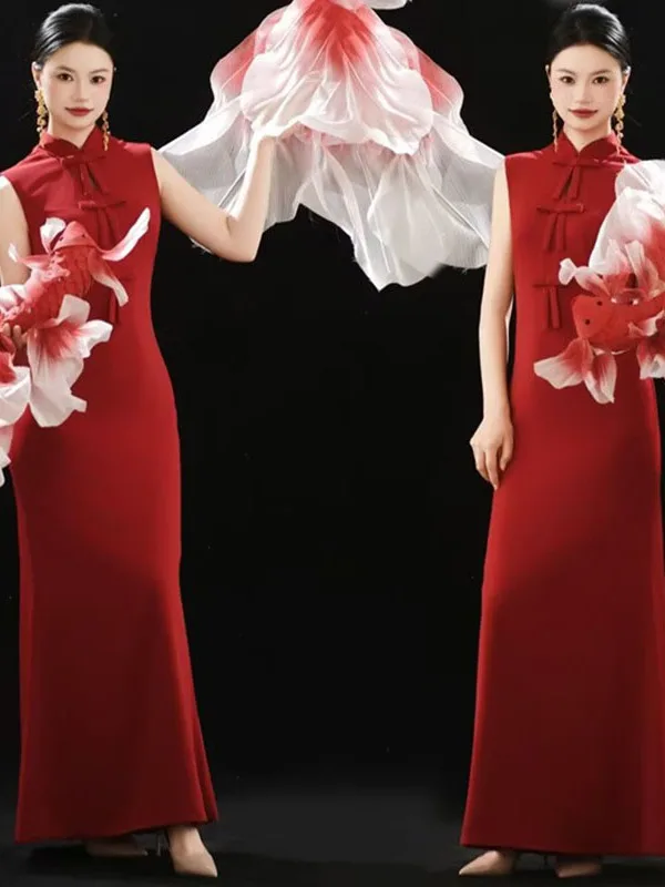 

Новый винтажный халат в китайском стиле, красное свадебное платье для помолвки, фотосессии, студии, простая элегантная туника-топ