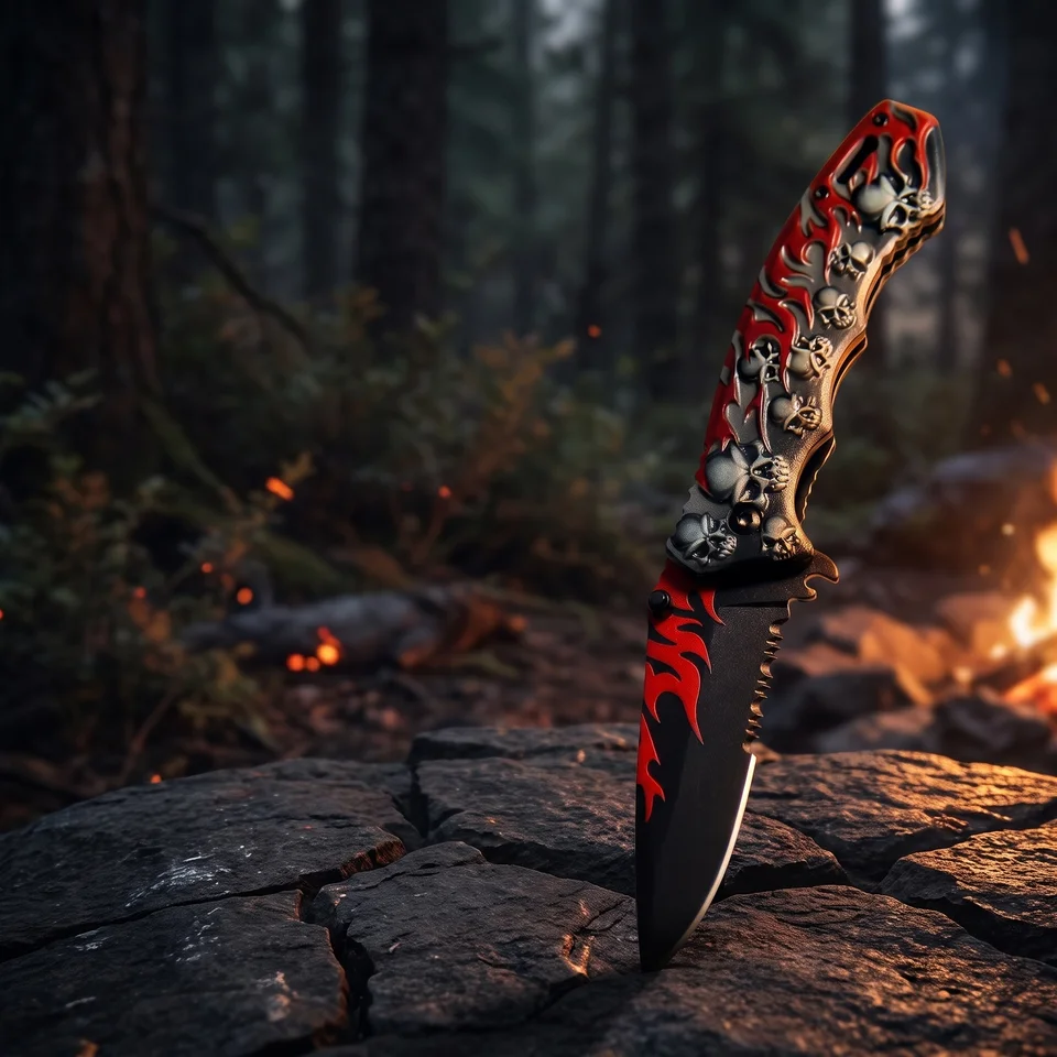 3D Embossed Flame Pattern Pocket Knife