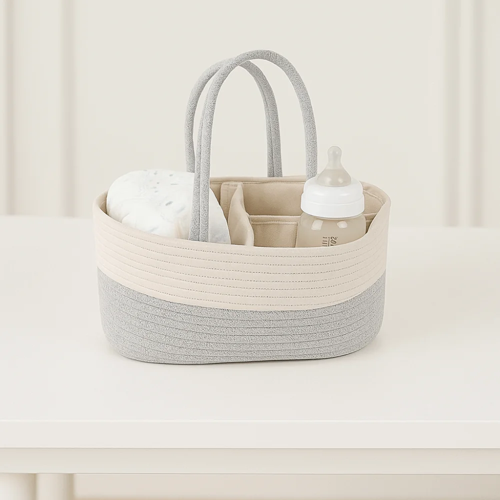 

Portable Convenient Diaper Storage Basket Hand-Held Large Capacity Baby Diaper Bag Tote Bag Cotton Thread Nappy Bag Picnic