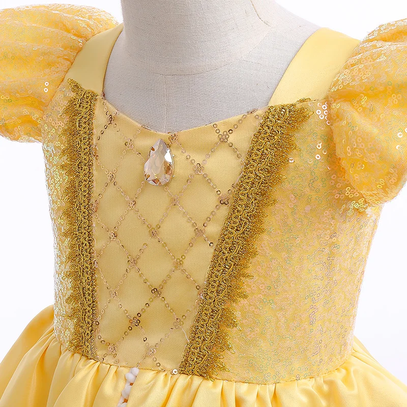 Girls Belle Princess Dress Kids Ball Gown Cosplay Costume Beauty and Beast Child Xmas Birthday Carnival Party Halloween Disguise