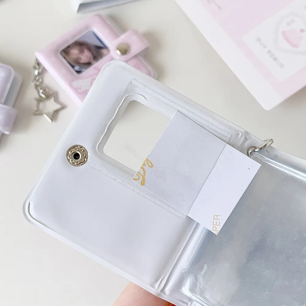 Kawaii 2-Inch Photo Card Holder Snap Button PVC Mini Photo Album Angel Wings Photocard Binder Bag Decoration