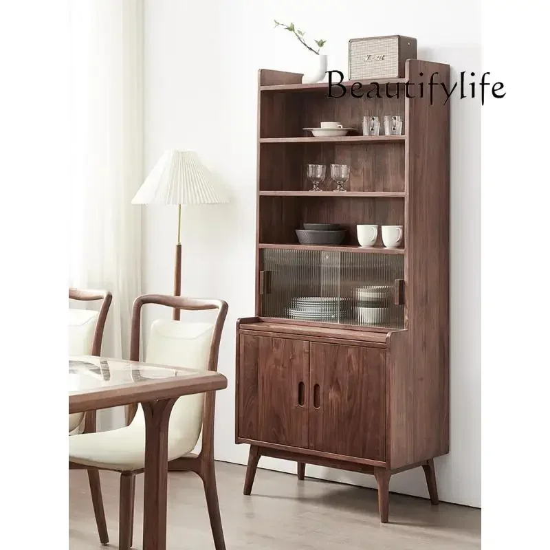 

yj9Retro Style Black Walnut Solid Wood Sideboard Nordic Wall Home Multi-Function Locker