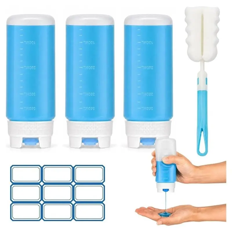ABVG-Leak-Proof 12 Oz Dish Soap Squeeze Bottle, 3 Pack Refillable Inversion Bottle, Food-Grade PE For Kitchen& Bathroom Countert