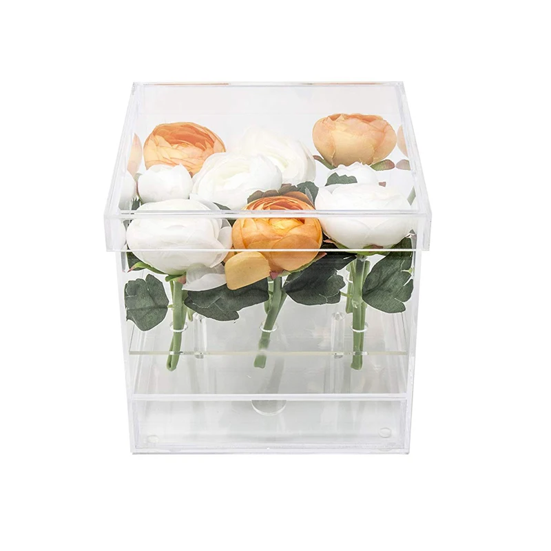 New Clear Acrylic Flower Box With Drawer 9 Holes Drawer Rose Flower Box Valentine\'s Day Wedding Decor Gift Box Wholesale