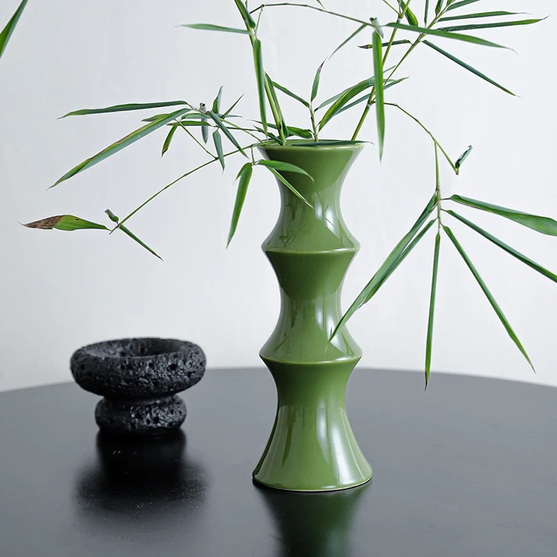 Retro Ceramic Bamboo Hydroponic Flower Vase Vintage Tabletop Decor Vintage Style Flower Arrangement for Home Decor