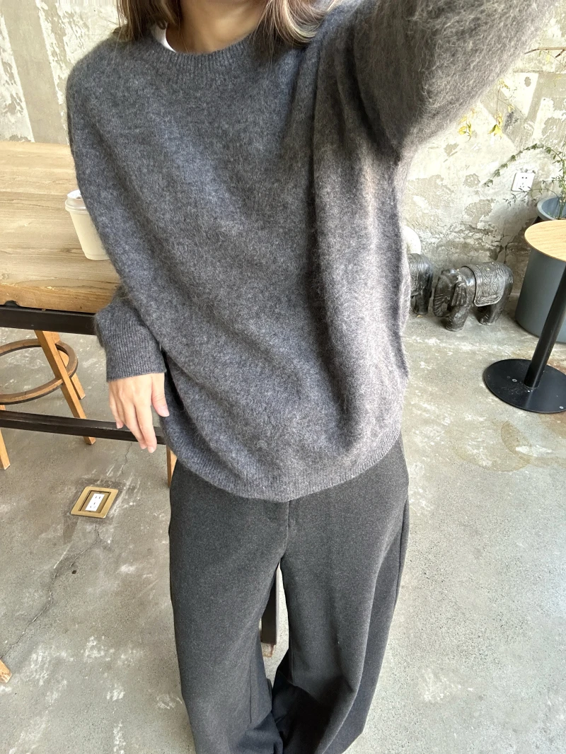 

Ultra-Quali Basic round Ne Loose Lazy Wool And Camere Blend Sweater Color Relaxing Sle Online Exclusive