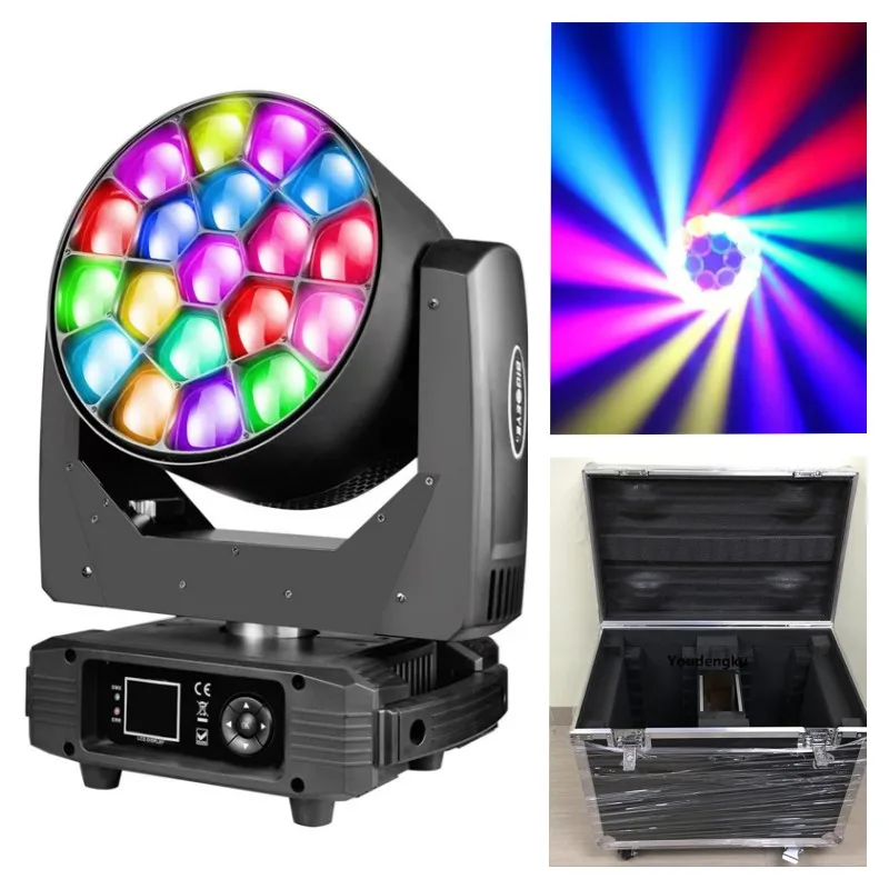 2 pieces with flycase K10 19x15W Rgbw 4In1 Wash Zoom Led Moving Head Light for Party Disco Dj event