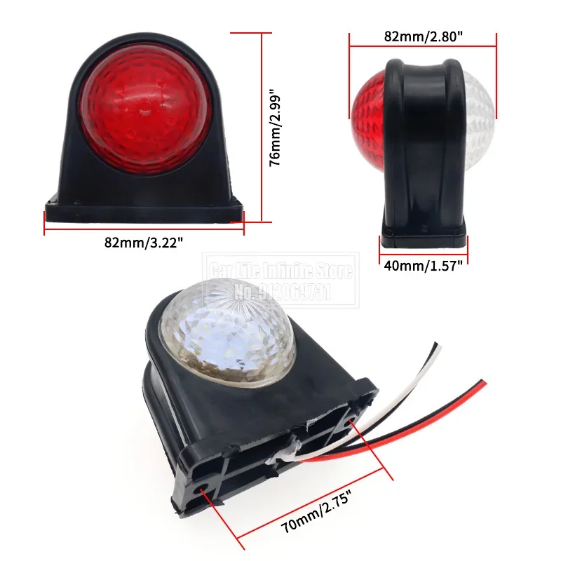 Feux de position latéraux pour remorques, feu de position latéral, feux de stationnement de camion, feu de dégagement arrière de tracteur, LED rouge et blanc, 2x12V, 24V