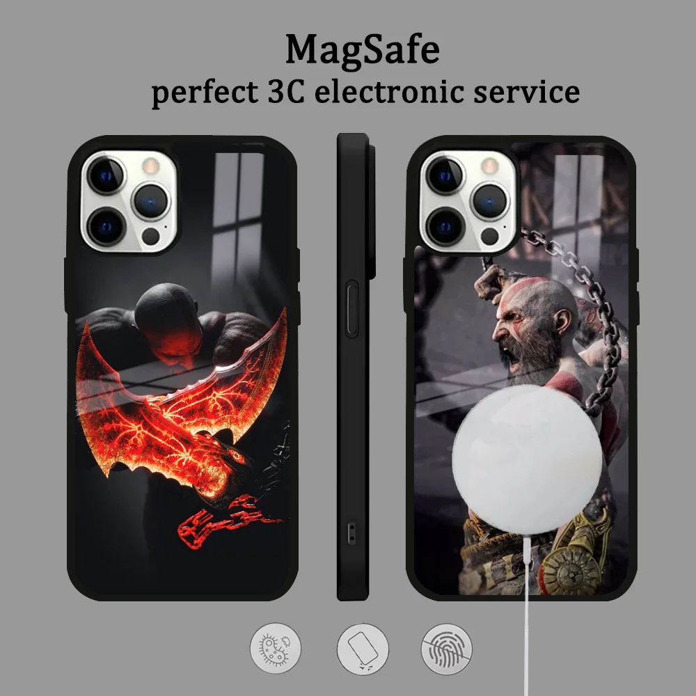 G-God of War-R Phone Case For iPhone 16 15 14 13 12 11 Pro Max Plus Mini Magsafe Mirror Wireless Magnetic Cover