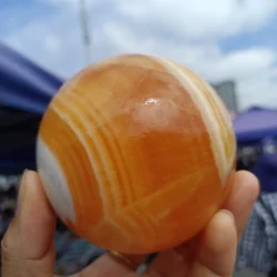 NATURAL ORANGE CALCITE CRYSTAL QUARTZ ENERGY SPHERE REIKI HEALING