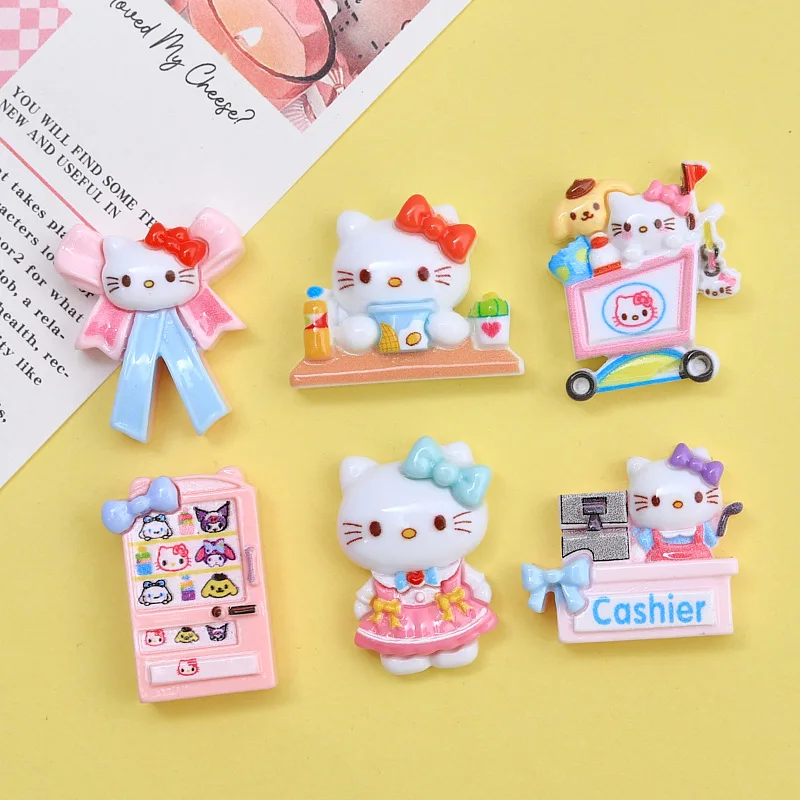 5pcs cute hello kitty cartoon resin flatback diy kawaii resin accessories crafts materials scrapbooking embellishment