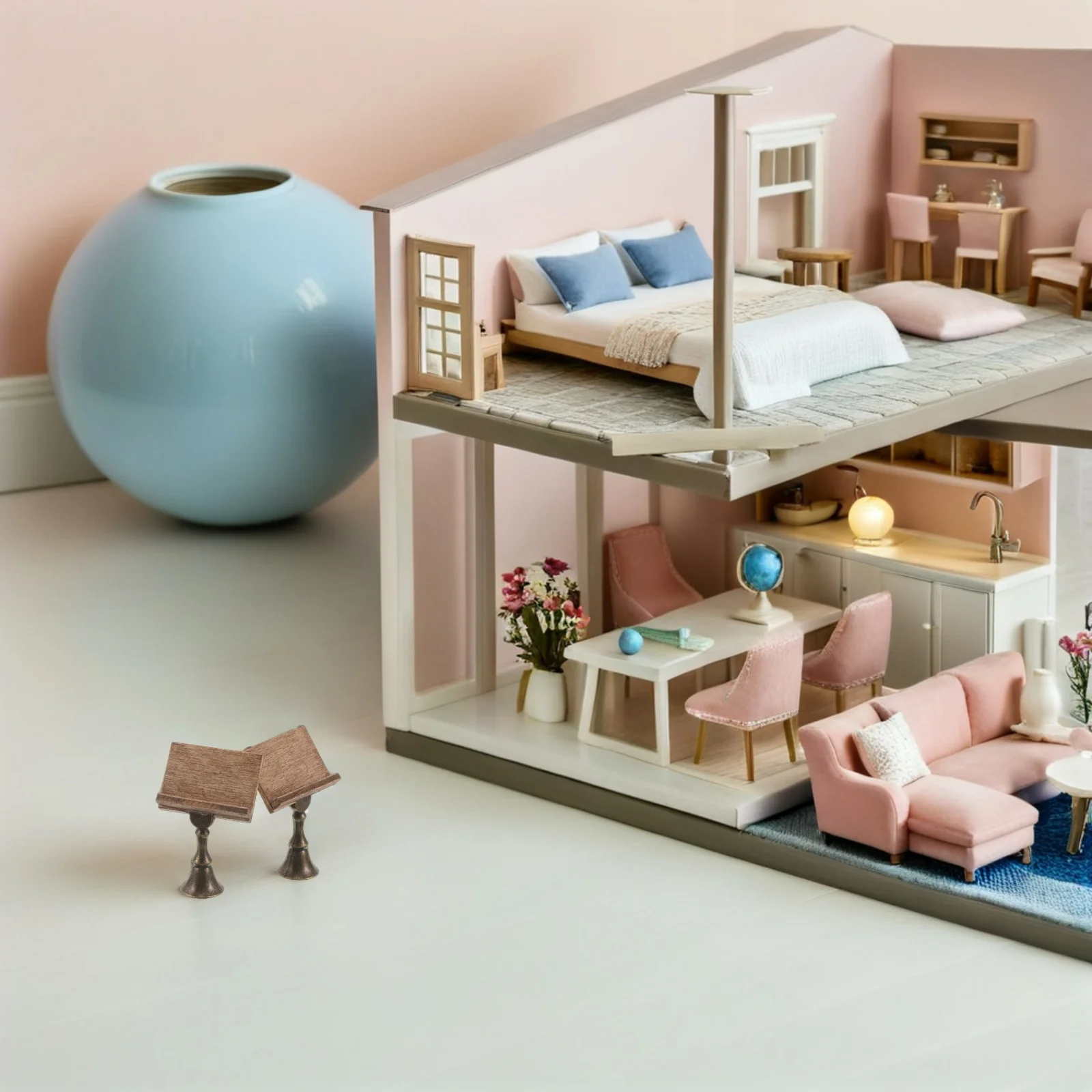 

2Pcs Miniature Library Furniture Vintage Book Holder Reading Stand Display Shelf Storage Rack for Dollhouse Decoration