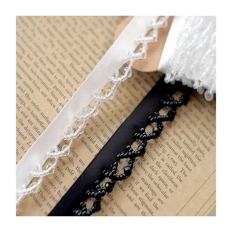 1yard Ribbon Unilateral Beaded Lace Trim Accessories Wedding Dress DIY Black And White Pearl Lace Dress Decoration