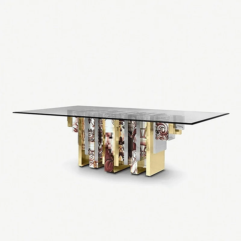 Art hand painted dining table modern simple villa solid wood glass long table