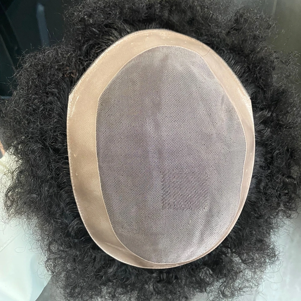 6 مللي متر شعر أفريقي مجعد شعر مستعار للرجال غير قابل للاكتشاف متين أحادي & NPU قاعدة 100% شعر بشري رجل شعر مستعار نظام استبدال الشعر الاصطناعي