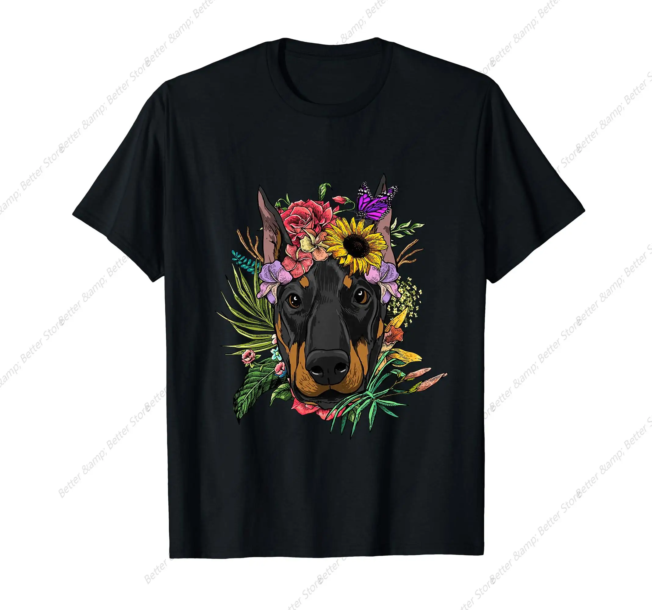 Doberman Shirt Floral Doberman Pinscher Dobie Pet Dog Lover T-Shirt