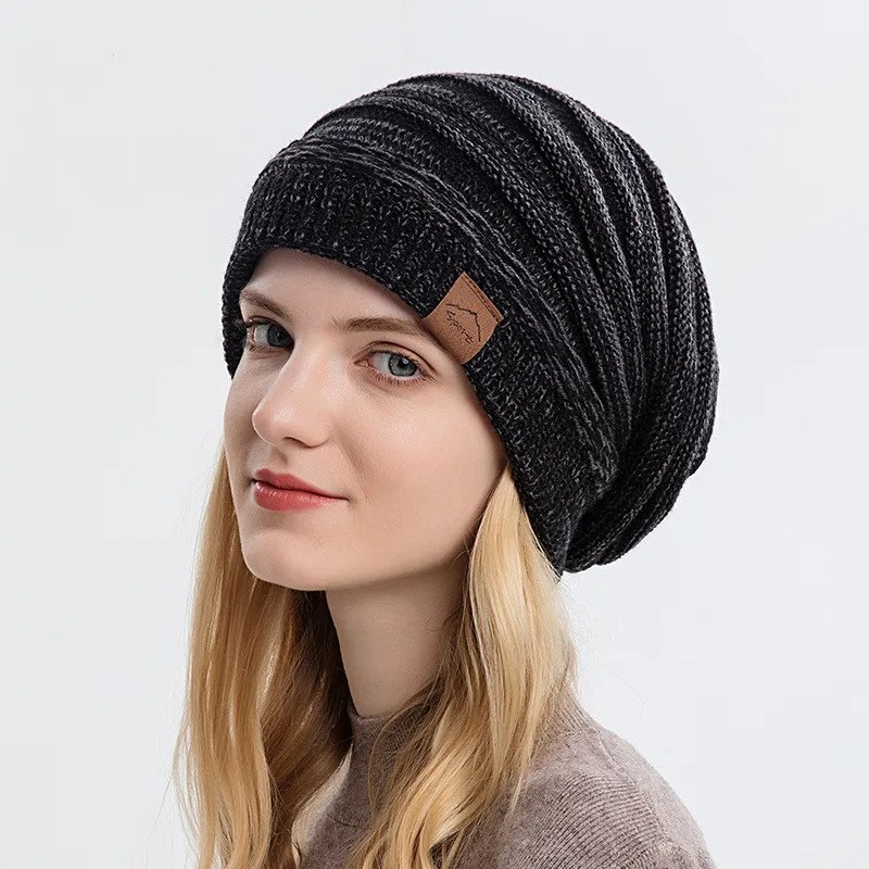 

New knitted beanie women's hat winter men's skull beanie warm casual casual hat crochet beanie hat women loose hat cheap